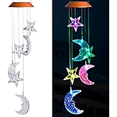 LED Solar Moon and Star Wind Chimes Outdoor - Waterproof Solar Mobile Romantic Changing Color Stars and Moon Wind Chimes Light Decor for Home, Gifts For Mom, Balcony, Festival, Night Garden Decoration