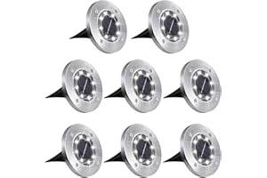 Aogist Outdoor Solar Ground Lights, 8 LED Waterproof Garden Disk Lights In-Ground Landscape Lighting for Lawn Patio Pathway Yard Deck Walkway (White, 8 Pack)