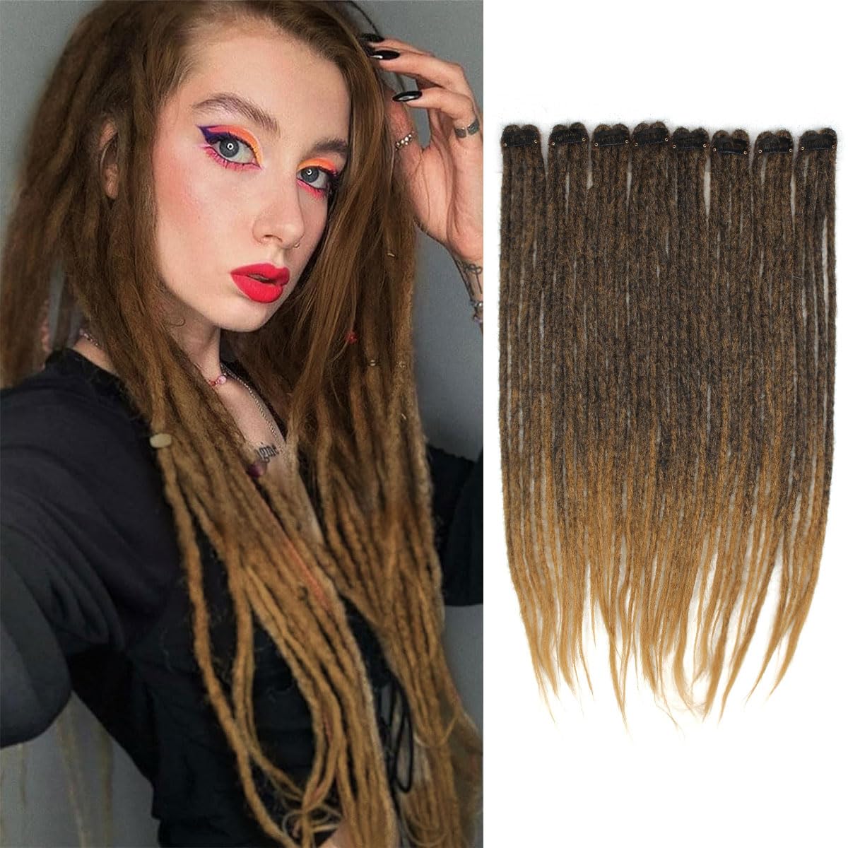 Photo 1 of Quisduis 16 Inch clip in dreadlocks hair extensions,1b27 Synthetic Dreadlock Extensions Clip In 16 Inch 8 PCS 32Strands Hippe Dreads Handmade Soft Reggae Style Loc Extensions for Women