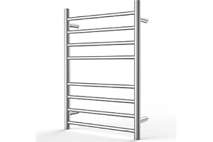 SHARNDY Towel Warmer Polished Chrome for Bathroom Wall Mounted Drying Rack Plug-in Electric Heated Towel Rack Stainless Steel Round 8 Bars Bath Towel Heater ETW44-2 70W 27.56x19.69x4.41 inches