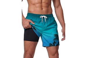 BRISIRA Mens Swim Trunks 5 inch Inseam Swim Shorts for Men Compression Liner Quick Dry Beach Shorts with Pocket