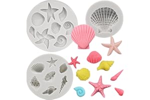 MEMOVAN Under the Sea Silicone Mold 3pcs Marine Fondant Cake Mold Seashell Conch Starfish Silicone Baking Mold for Under the Sea Ocean Chocolate Candy Cake Decoration Polymer Clay Gum Paste Craft