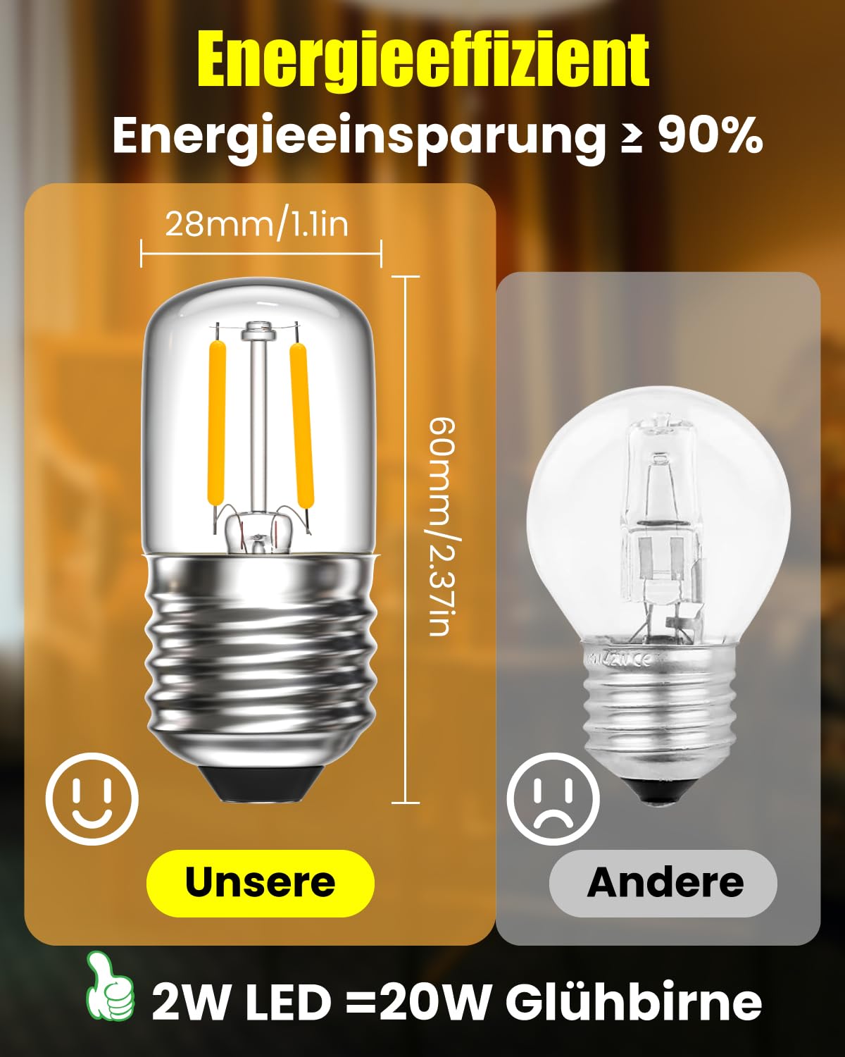 Klarlight 2W E27 LED Glühbirne Warmweiss 2700K, T28 Edison Glühbirne LED Vintage Ersetzt 20 Watt, LED Birne E27 für Nachtlicht Tischlampe Weihnachten Dekorative, Nicht Dimmbar, 2er-Pack 5