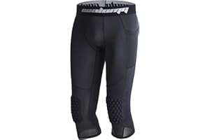 COOLOMG Basketball Leggings with Knee Pads for Kids Youth 3/4 Compression Pants Capri Tights Side Pockets