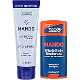 Mando Whole Body Deodorant - Invisible Cream and Solid Formulas - 72 Hour Odor Control - Aluminum & Baking Soda Free - Skin Safe - 3 oz Cream & 2.6 oz Solid Bundle - Pro Sport