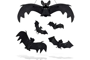 SZILBZ Halloween Bats,Halloween Hanging Bats Outdoor,Halloween Decorations Bats Wall Decor,5 Different Sizes Realistic Bats for Home Decor/Indoor Outdoor Party Halloween Party Supplies