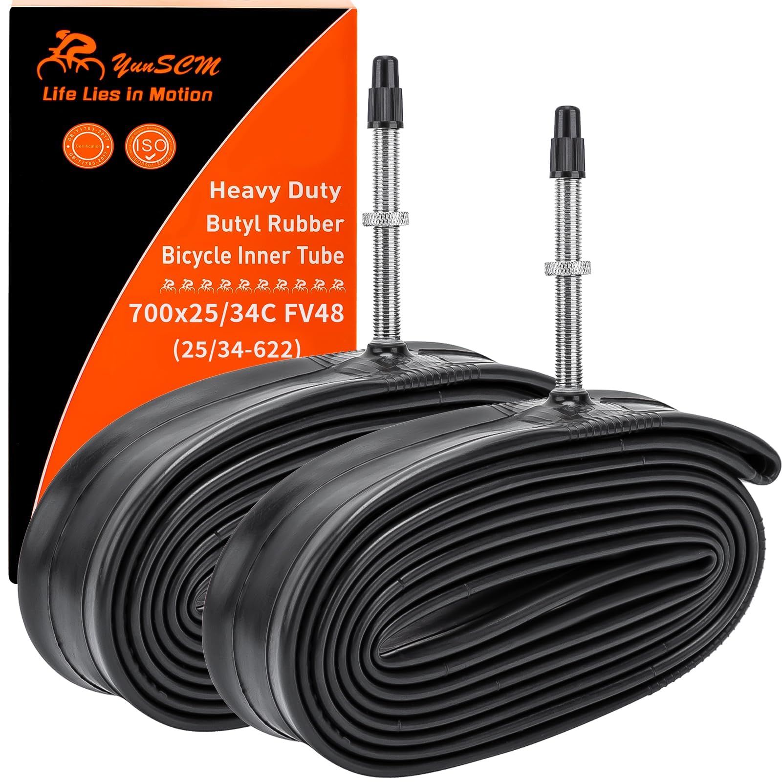 Photo 1 of 700C Heavy Duty Bike Tubes 700x25C/26C/28C/32C FV48 Presta Valve (25/34-622) 700C Bicycle Inner Tubes Compatible with 700x25C 700x26C 700x27C 700x28C 700x30C 700x32C 700x34C Bike Tire Tubes 2-PCS