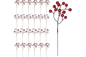 Vipay 24 PCS Christmas Tree Decorations, 7.08 in Red Berry Stem, Artificial Berry Picks Floral Pick for Wreath, Burgundy Holly Berries Branches Christmas Decor for Flowers DIY Garland