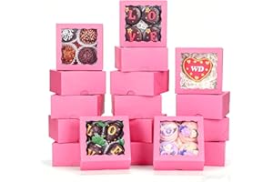 ROSPAKTEK 40PCS 4x4x2 Inches Pink Bakery Boxes with Clear Window – Ideal for Cookie, Strawberry, Macaron, Ores, Chocolate Truffles, Donut, Pie –Great for Party, Wedding, Valentine's, Birthday, Christmas Favor