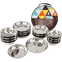 Stainless Steel Dinner Plates Ultra 17 Pcs Set Camping Bowls Stainless Steel Dinner Plate Set Include Round Dinner Plate for 