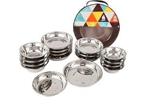Stainless Steel Dinner Plates Ultra 17 Pcs Set Camping Bowls Stainless Steel Dinner Plate Set Include Round Dinner Plate for 