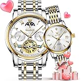 OLEVS Couple Pair Watches Set Automatic Mechanical Self Winding Dress Matching Watch for His and Hers Valentines Day Gifts