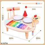 XIAPIA Kids Drum Kit 8-in-1 Wooden Musical Instrument Set Xylophone 18 Months+ view 4