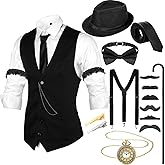 Hercicy 1920s Mens Costume Set, Gangster Vest Hat Suspenders Vintage Pocket Watch Halloween Cosplay Accessories
