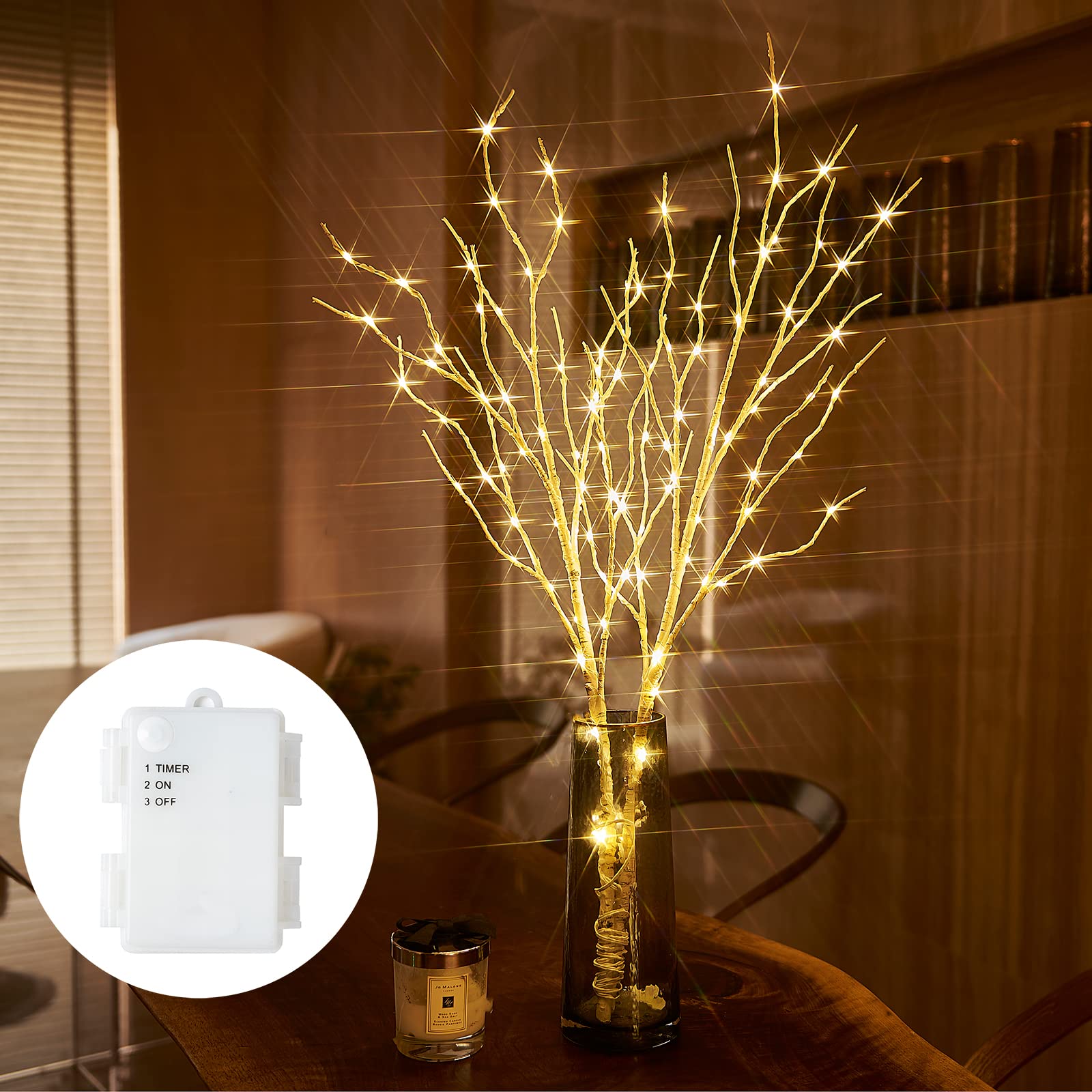 Photo 1 of Birchlitland Lighted Birch Branches 32IN 100 LED with Timer Battery Operated, Artificial Tree Branch with Warm,Willow Branch Lights for Home Bedroom Fireplace Christmas Holiday Decoration