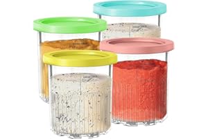 SVNOOC For Ninja Creami Deluxe NC500 NC501 Series Ice Cream Makers, BPA-Free & Dishwasher Safe, 24oz Pints with Lids (Yellow/Pink/Green/Blue, 24 oz)