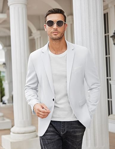 COOFANDY Blazer for Men White Slim Fit Casual Sport Coat Business