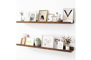 Acovy Picture Ledge Shelf, Wood Floating Shelves Set of 2, 36 inch Picture Ledge Shelves, Photo Ledge Nursery Book Shelves Wall Mounted for Living Room Kids' Room Bedroom, Color Brown