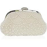 Aovtero Pearl Clutch Bride Bag Purse Women Wedding Prom Evening Bags Formal Full Beaded Handbag with Chain