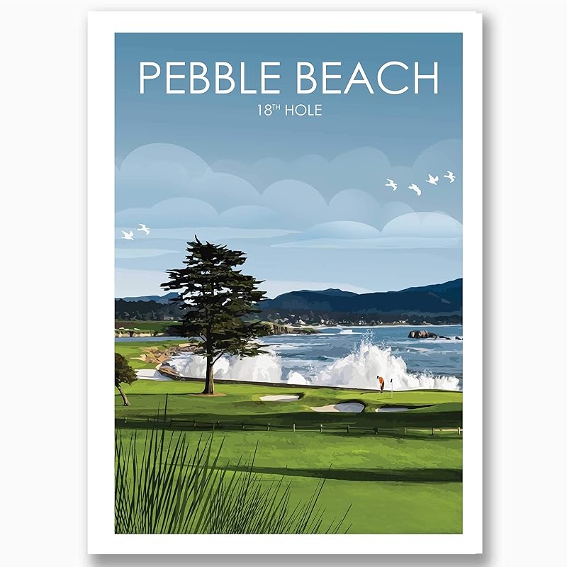 Golf Course Art Print Gift, Pebble Beach 18th hole, Travel Print Poster