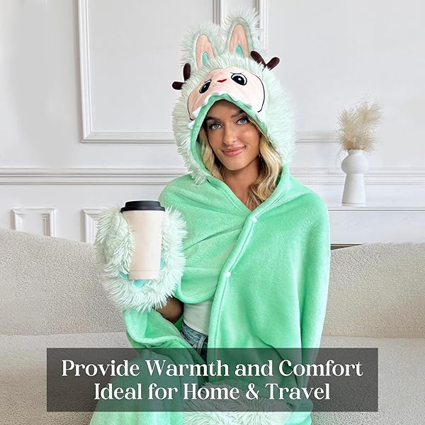 WEARABLE HOODIE BLANKET FOR ADULTS, MOTHERS DAY GIFTS-FLUFFY, FLANNEL HOODED BLANKET FOR WOMEN MEN TEEN-BIRTHDAY SHAWL GIFT-COZY WARM SOFT FUZZY GIFT IDEAS-GREEN