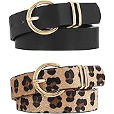 VONMELLI 2 Pack Women's Leather Belts for Jeans Dresses Fashion Gold Buckle Ladies Belt