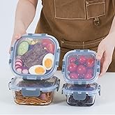 ROSOS Glass Food Storage Containers with Lids, 4 Pack, Airtight, Leak Proof, BPA Free, Oven/Dishwasher Safe, Grey