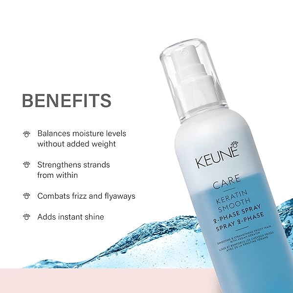KEUNE CARE KERATIN SMOOTH 2-PHASE SPRAY, SMOOTHING & STRENGTHENING LEAVE-IN CONDITIONER FOR SMOOTHER HAIR, 6.8 FL OZ