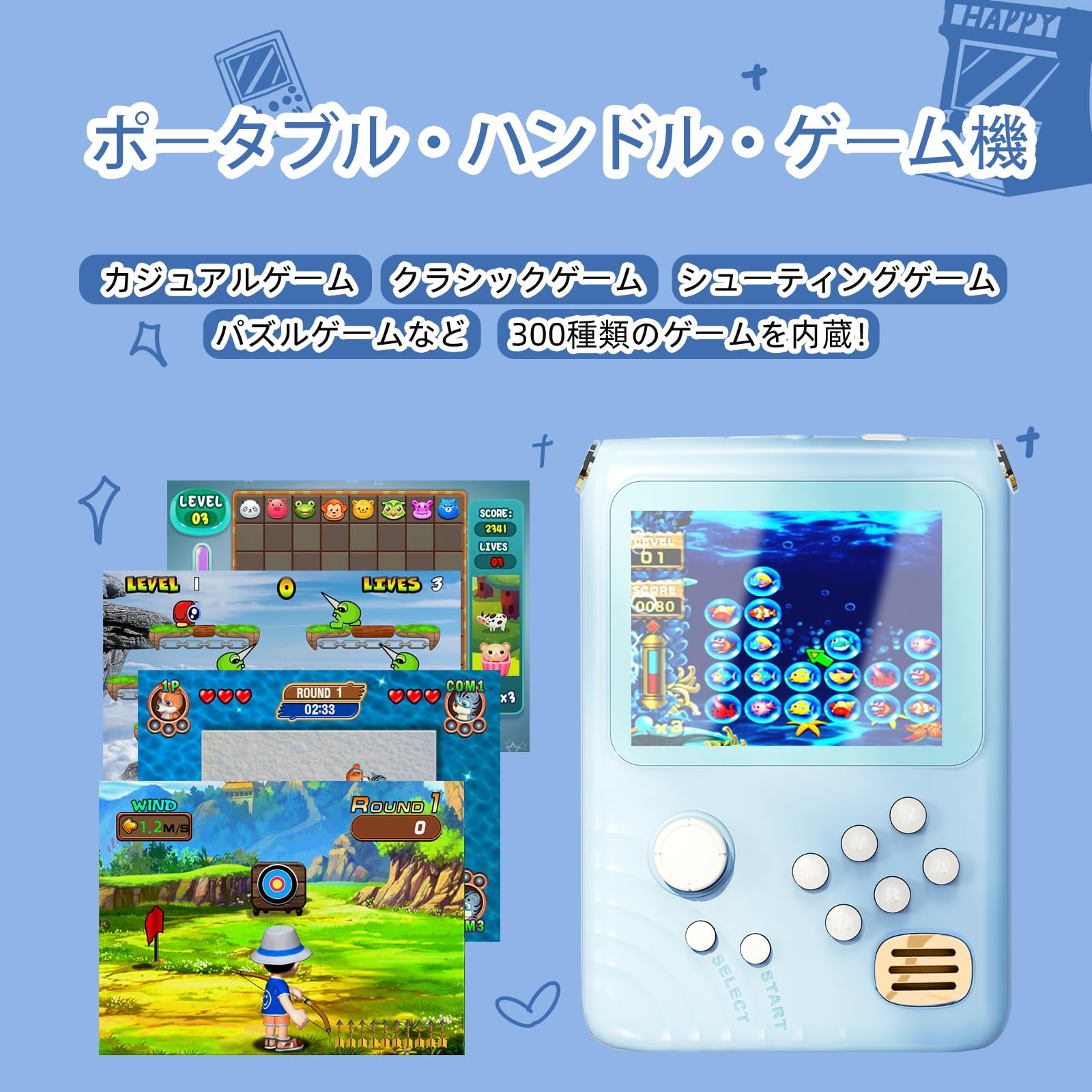 NEOCADEポータブルハンドルゲーム機 300種類内蔵 3.2インチ 携帯 ポケット ゲーム機 軽量 小型 電子 手持ち 持ち運び便利 かわいい ハンドヘルドゲーム機 おしゃれ 人気 贈り物 女性 恋人 学生 娘さん 子供に適用 誕生日、クリスマスプレゼント