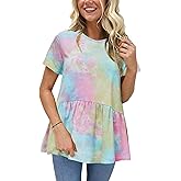 Hibluco Women's Summer Tops Short Sleeve Round Neck Floral Print Shirt Tunic Blouse