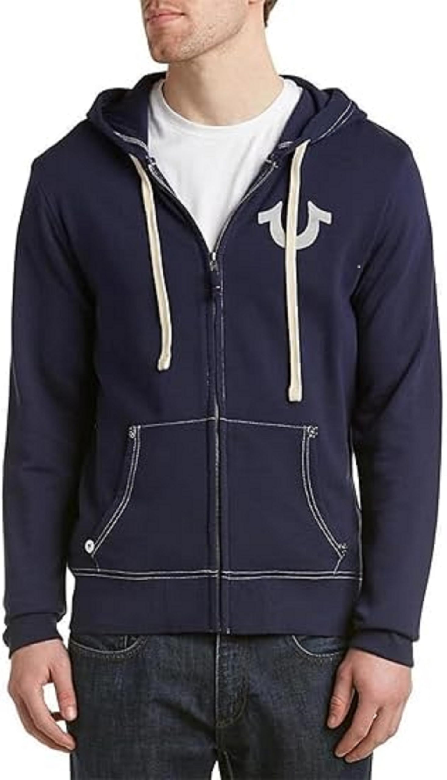 True Religion Men’s Buddha Logo Zip Hoodie – Hoodies for Men, Men’s Fashion Hoodies & Sweatshirts, True Navy, Large Image