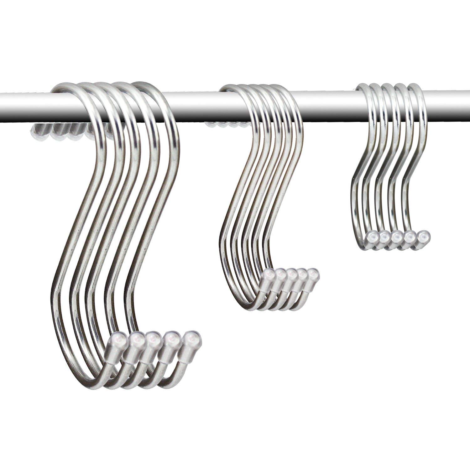 KEESIN 15 PCS S Shaped Metal Hanging Hook Stainless Steel Multifunction Hanger Hooks for Hanging Kitchen Bedroom Office for Clothes & Towel Multipurpose Metal Hooks(Mixed-15 Packs)