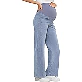 POSHGLAM Women's Maternity Jeans Wide Flare Leg Stretchy Comfy 31'' Pregnancy Denim Pants