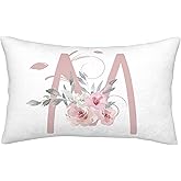 Alphabet M Throw Pillow Covers, 14" X 20" Pink Floral Monogrammed Pillow Cases - Letter M Pillow Covers - Initial Pillow Cover - Rectangle Cushion Covers Decorative Throw Pillow Case for Home Decor