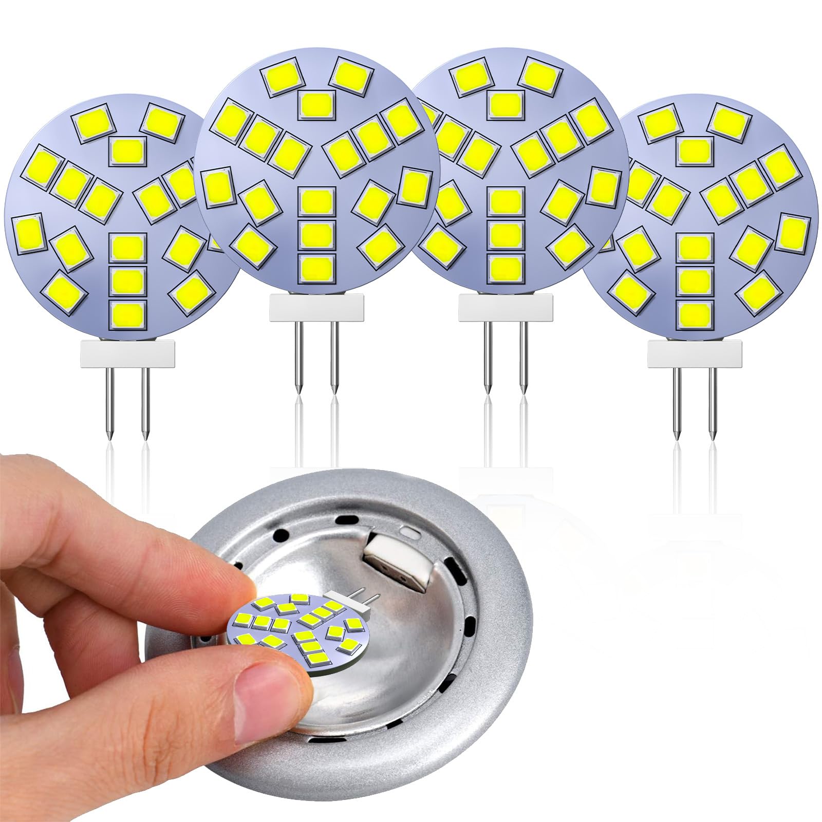 Lamptobe G4 LED Bulbs Cool White, 2W Equivalent to 20W Halogen, G4 Bi-Pin Base, AC/DC 12V, 6500K, 120° Wide Angle, 260 LM, Recessed Lighting, Track Lighting, Non-Dimmable, 4-Pack