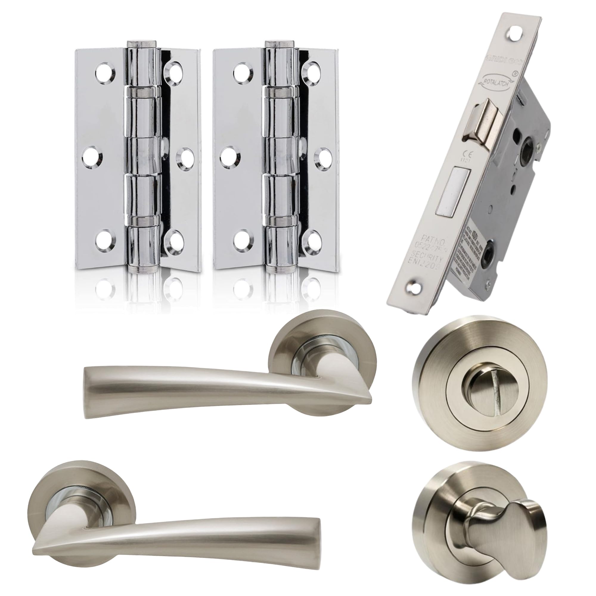 UAP Internal Door Handle Set with Lock โ Complete Door Pack with Hinges, Thumb Turn & Fixings โ Privacy Turn & Release (Phantom, Polished Chrome)
