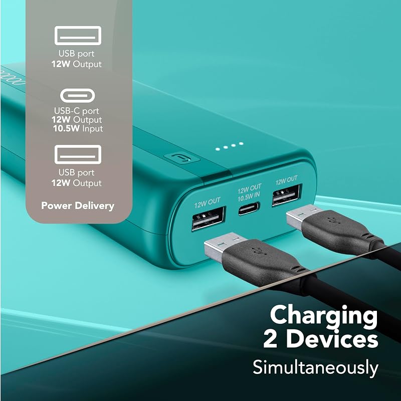 Power Bank Cellularline 20000 mAh com entrada/saída USB-C + 2 portas USB-A – Múltiplas Cargas e Indicador LED – Azul