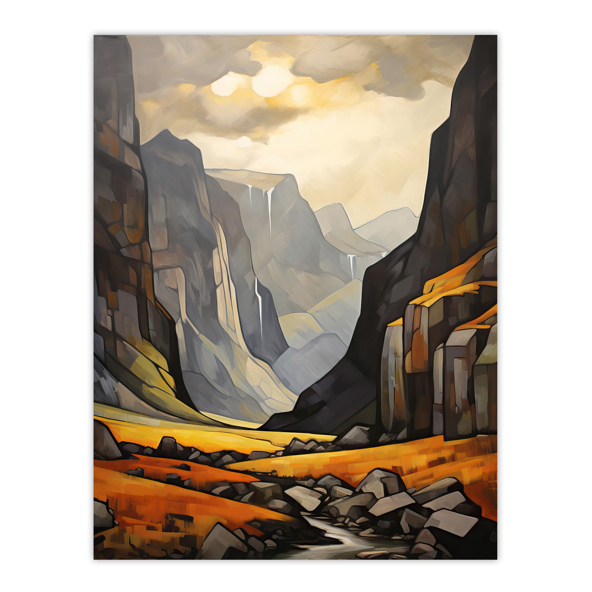 Artery8 Glencoe Gorge Oil Painting Atmospheric Sunlight Breaking Through Clouds Extra Large XL Wall Art Poster Print