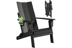 Adiromoti Folding Adirondack Chairs, All-Weather Resistant HDPE Patio Firepit Chairs, Sturdy Outside Chairs with Cup Holder, Pre-Installed Lawn Chairs Load Capacity 385lb for Backyard, Black