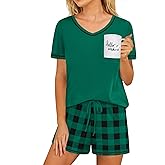 Ekouaer Pajama Set for Women 2 Piece Lounge Set Short Sleeve Tops and Shorts Print Pjs Sleepwear with Pockets