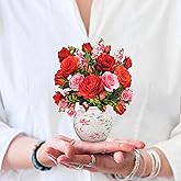 Freshcut Paper Pop Up Cards, Mini Blooming Roses, 6 Inch Mini Sized Forever Flower Bouquet 3D Popup Greeting Cards, Valentine's Day, Anniversary Card, Blank Notecard & Envelope