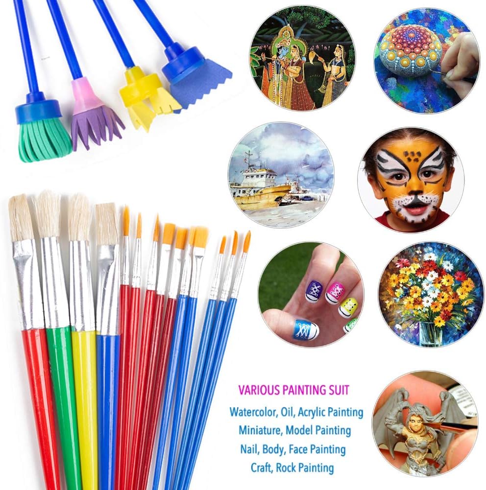 BigOtters Painting Tool Kit, 34Pcs Paint Supplies Include Paint Cups with Lids Palette Tray Multi Sizes Paint Pen Brushes Set for Kids Gifts School Prizes Art Party: Home & Kitchen