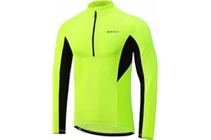 qualidyne Men’s Cycling Jersey Long Sleeve, Quick Dry Moisture-Wicking, UPF 50+, Half Zip Bike Shirt with 3+1 Pockets