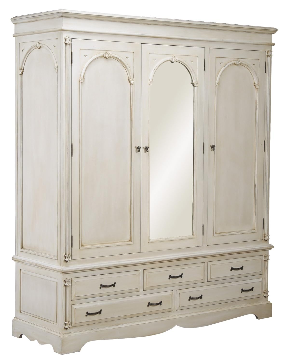 Victorian Distressed Ivory Painted 3 Door Wardrobe Amazon Co Uk