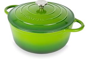 Cast Iron Dutch Oven with Lid – Non-Stick Ovenproof Enamelled Casserole Pot, Oven Safe up to 500° F – Sturdy Dutch Oven Cookware – Green, 6.4-Quart, 28cm – by Nuovva