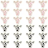 Junkin 24 Pieces Cow Charms Pendants Metal Enamel Cute Cow Charms Pendants Metal Animal Jewelry Making Earrings Necklace for Thanksgiving Christmas Gift Keychain DIY Crafts, 2 Colors