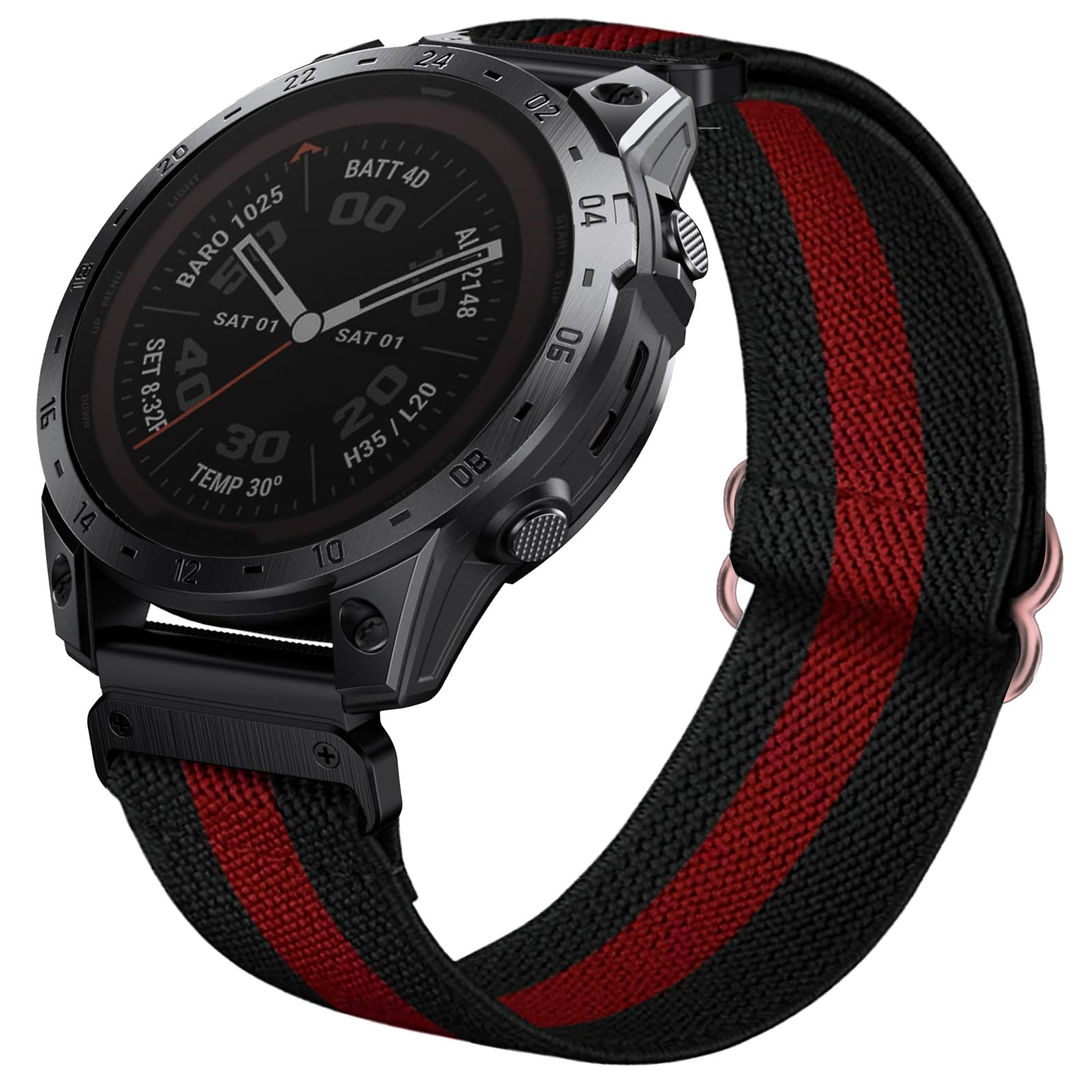 ahayo Elastic Watch Strap for Garmin Fenix 7X / 6X / 5X / Enduro 2 & Tactix 7 Pro, Upgraded Quick Fit 26mm Soft Stretchy Loop Nylon Wristband Strap (Black-Red)