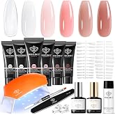 modelones Poly Nail Gel Kit 6 Colors with 8W Lamp Polygel Toenail Kit | Nail Extension Gel Kit Nude Clear Pink Natural for Beginner Thickening Solutions DIY at Home for Women