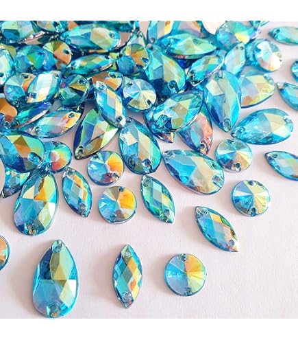 Allstarco 18x13mm Blue Sapphire Lt. CH02 Flat Back Octagon Sew On Beads For Crafts Plastic Acrylic Rhinestones With Holes For Sewing, Clothing...