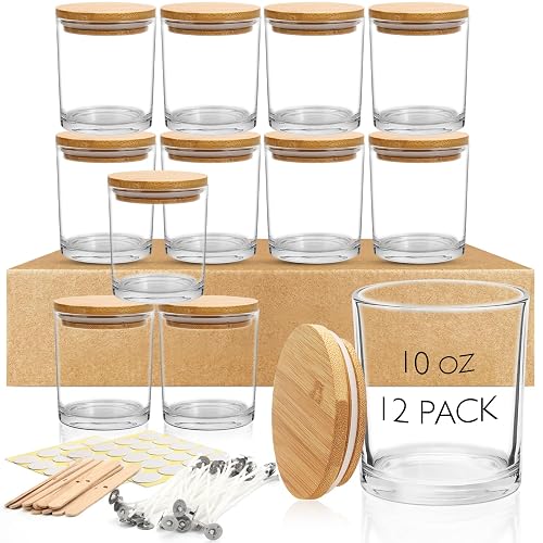 Clear Glass Candle Jars for Making Candles Bulk, 12 Pack 10 oz Empty ...